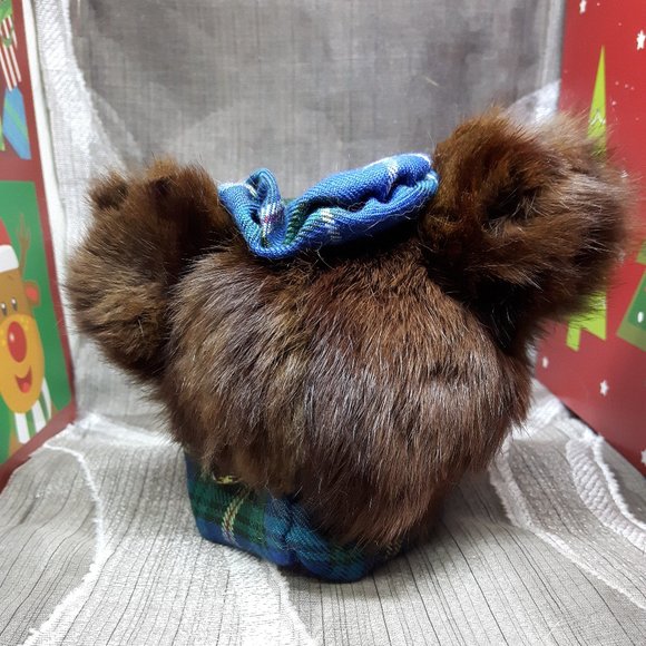 Tartan Teddy Bear Christmas Ornament - Genuine Real Fur - Mink - Picture 4 of 7
